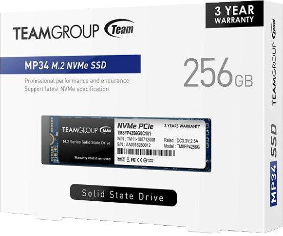 Team Group 256GB MP34 M.2 NVMe SSD Read/Write 3,400/1,100 MB/s.. Team Group 256GB MP34 M.2 NVMe SSD Read/Write 3,400/1,100 MB/s..